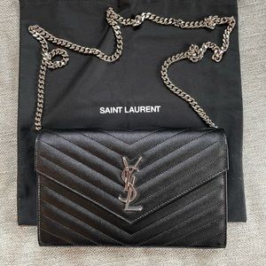 YSL Monogram WOC, Medium, Black + Silver